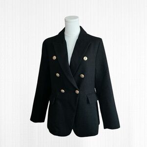 Elleven Black Double-Breasted Gold Button Blazer – Women’s Medium